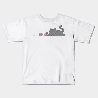 Sleepy Study Black Cat With a Ball of Yarn Kids T-Shirt